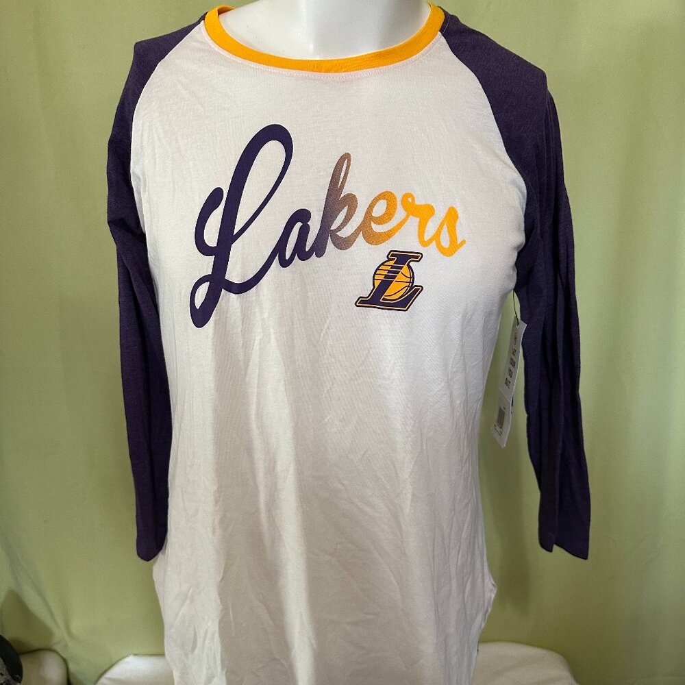 NWT Los Angeles Lakers Women's White Purple LS Shirt Large MSRP $39.99 47 Brand